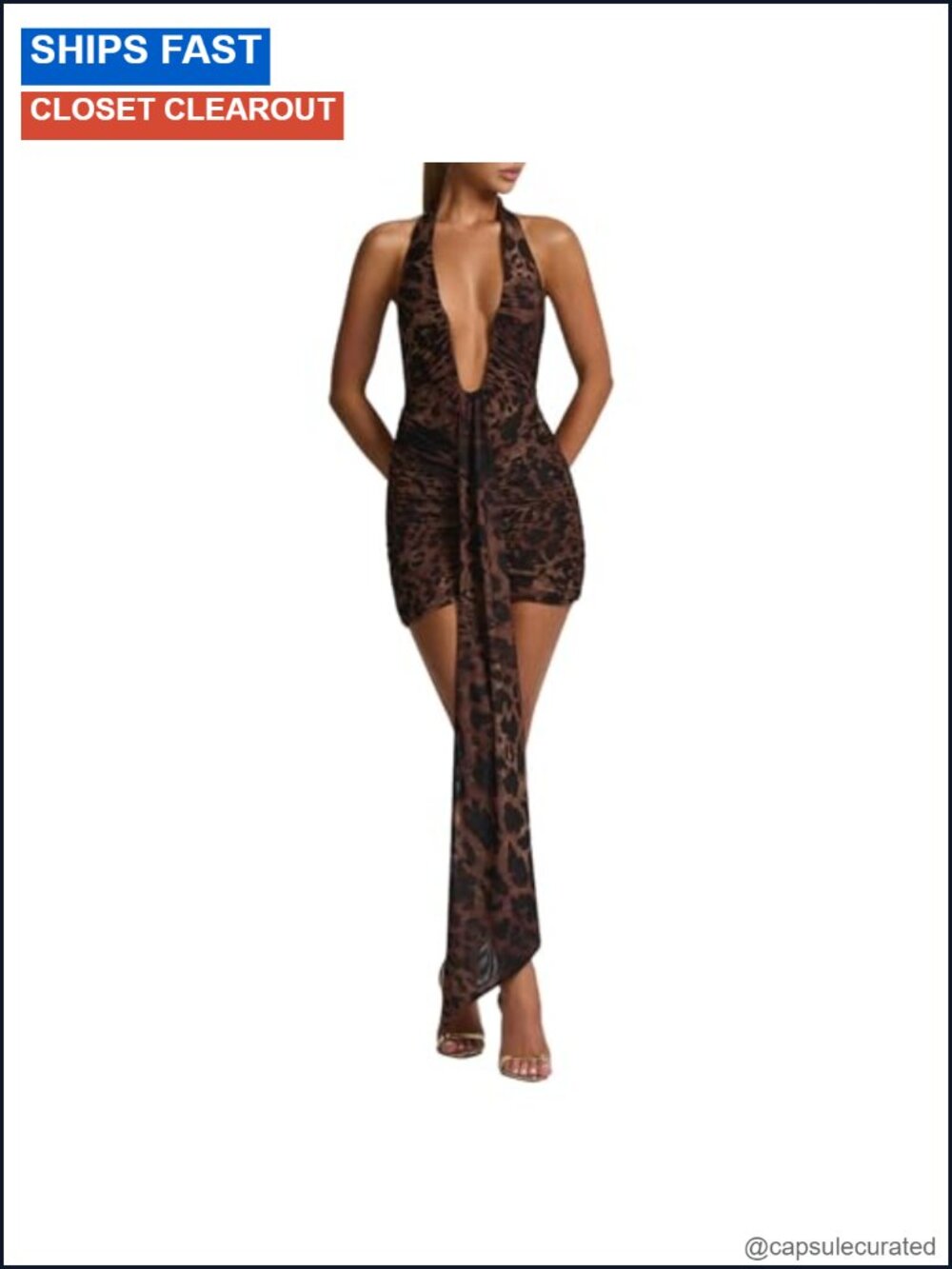 Women Deep V Neck Ruched Mini Dress Backless Halter Party Club Night